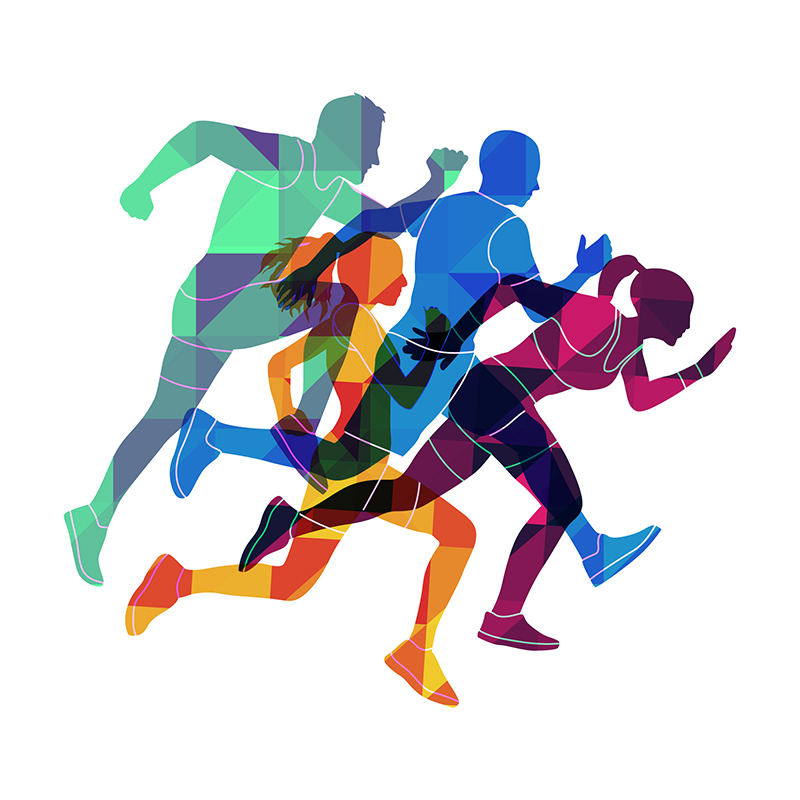 colour silhouette of sportsmen on white background